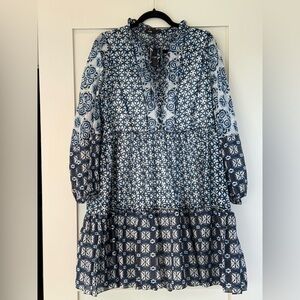 Maje Blue Tiered Tie Front Sundress